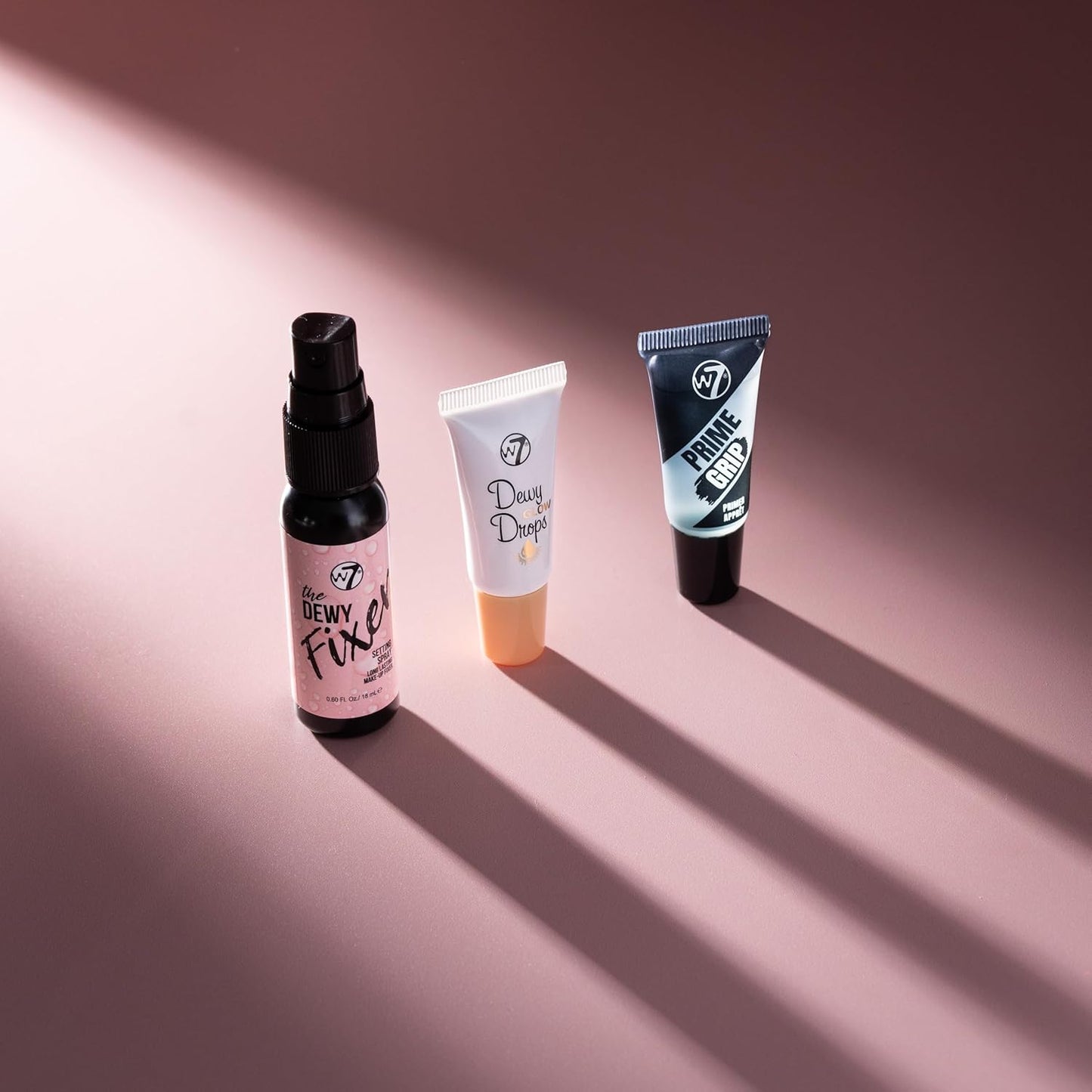 W7 Mini Glow Heroes Gift Set - Travel Size Makeup Minis with Primer, Glow Drops & Setting Spray - Stocking Stuffer