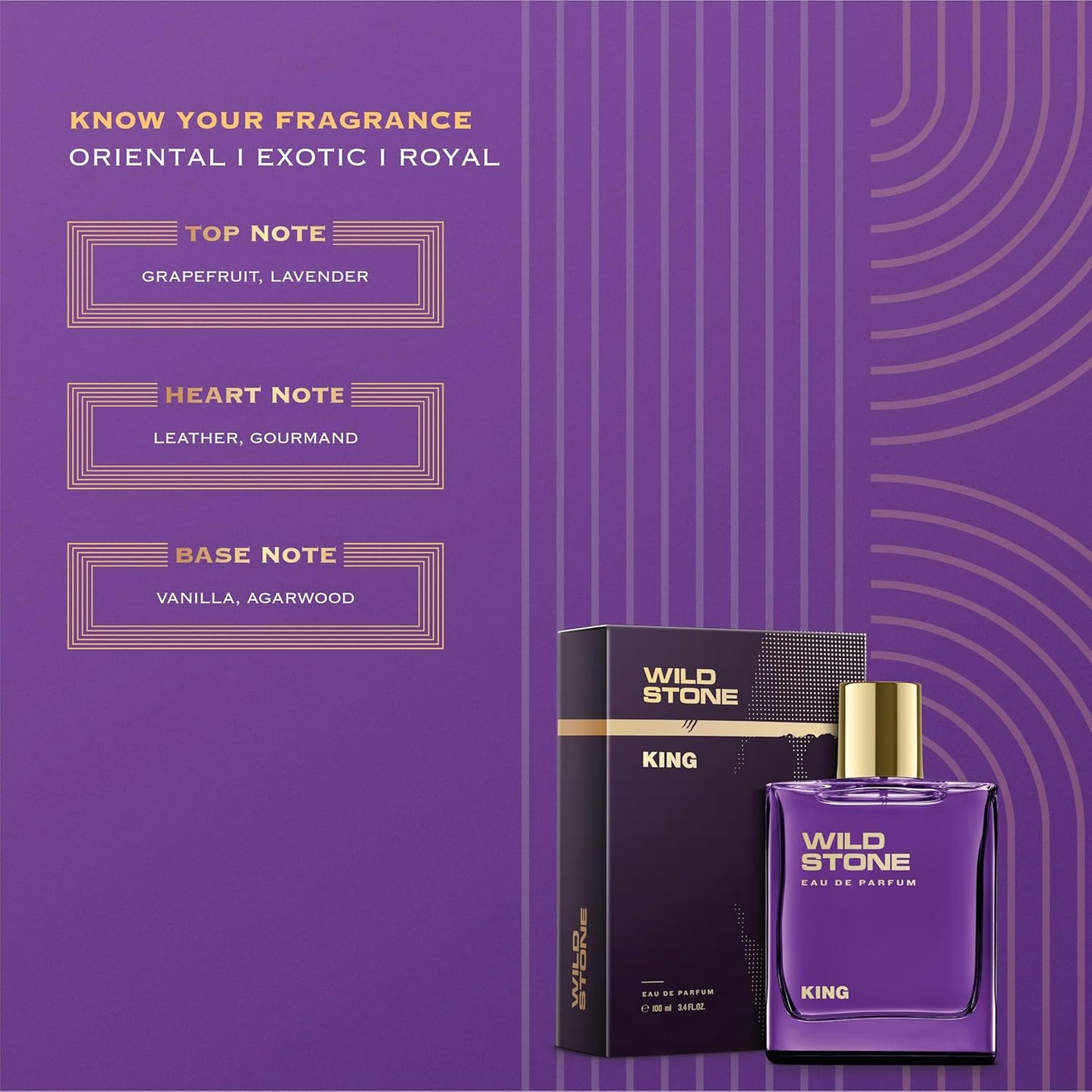 Wild Stone King Perfume for Men| Luxury Eau De Parfum | Long-Lasting Fragrance | Premium Perfume for Men l Infused with Woody & Oriental Notes 100 ml 3.4 Fl oz | Vegan | Clean Ingredients