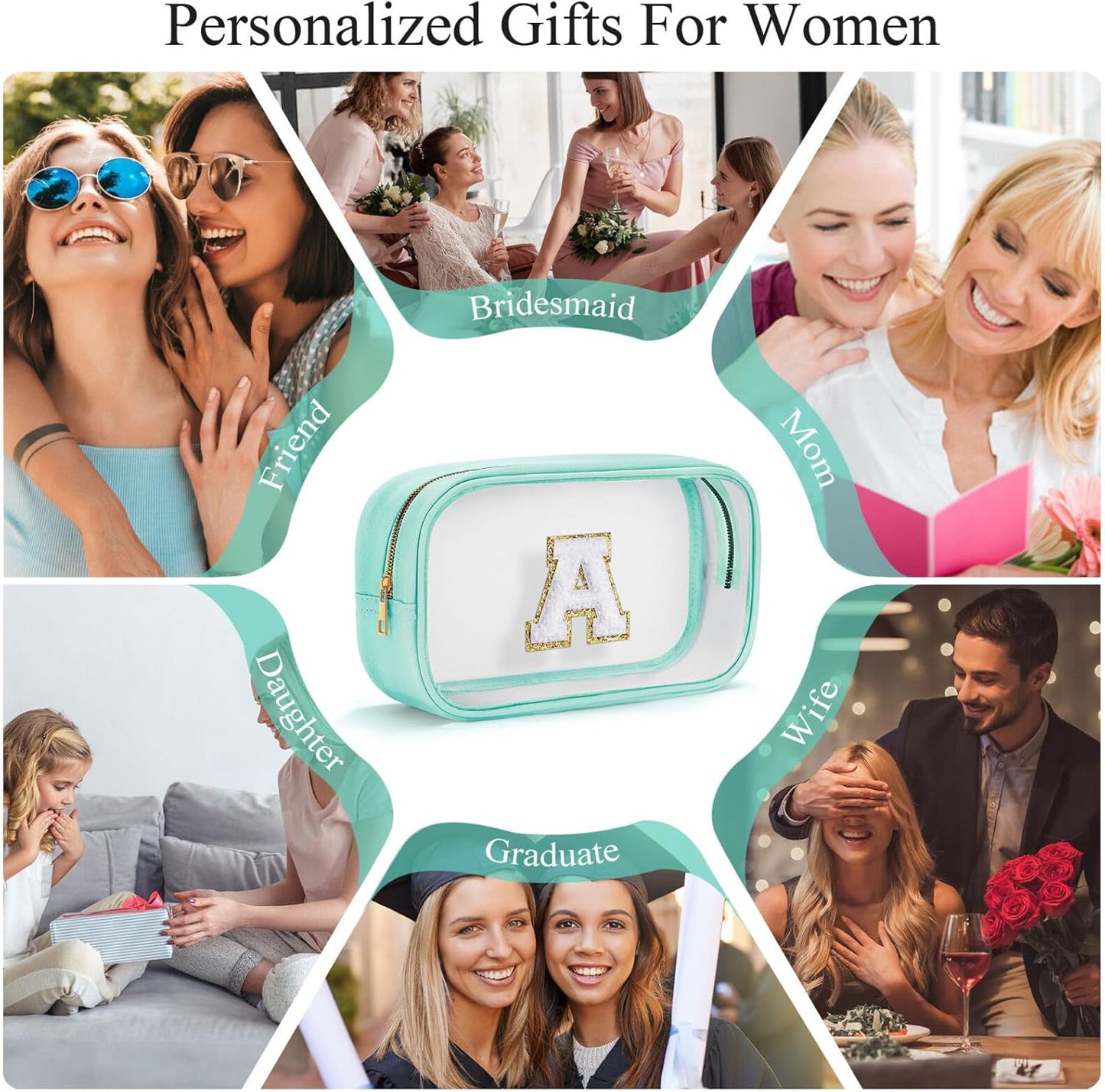 YOOLIFE Initial Make Up Bag Travel Toiletry Bag, Clear Makeup Bag With Zipper Preppy Cosmetic Bag Swim Gifts For Girls Gifts for Women Teen Girlfriend Teacher Mom Birthday Daughter Gifts Blue P