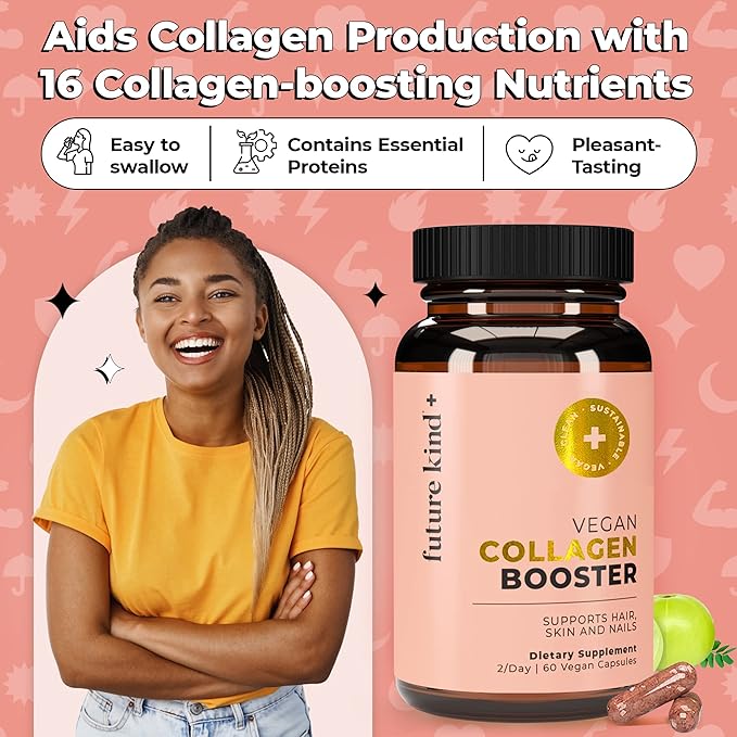Future Kind Vegan Collagen - Supports Collagen Production with Biotin and Vitamin C (60 Capsules in Glass Bottle)