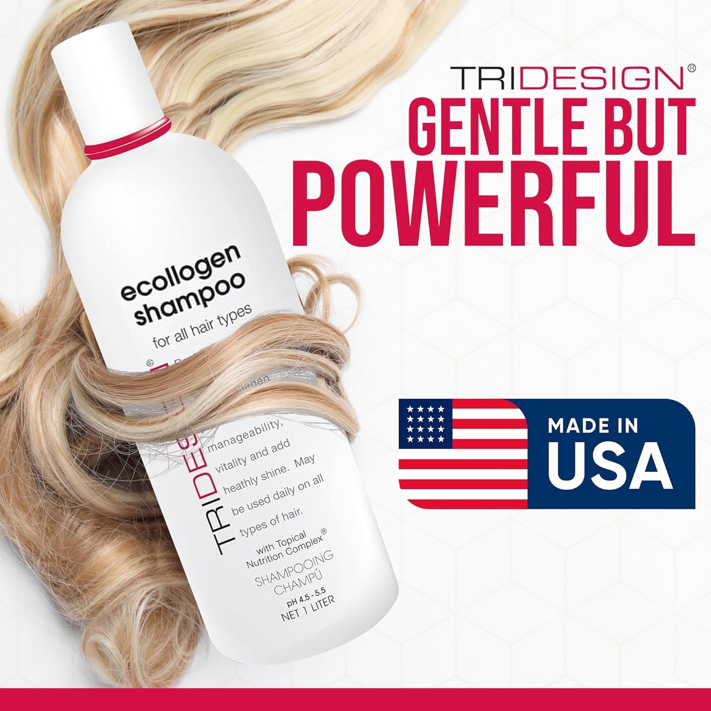 TRI Design Ecollogen Shampoo - Hair Shampoo For Natural Hair - Moisturizing, Hydrating - Gentle Hair Products, Thickening, Volumizing Shampoo - Liter (33.8 oz.)