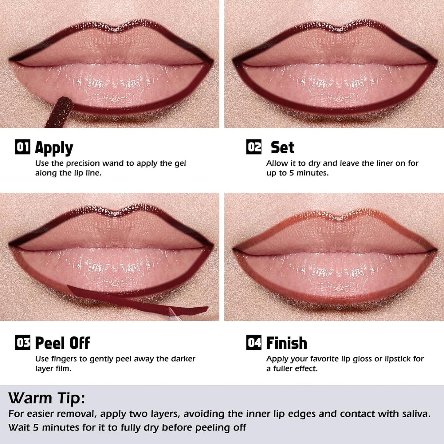 KIMUSE Peel Off Lip Liner Stain, Long Lasting Lip Tint Stain Peel Off, Waterproof, Transfer-Proof, Highly Pigmented Color Peel Off Lip Stain Liner, Matte Finish