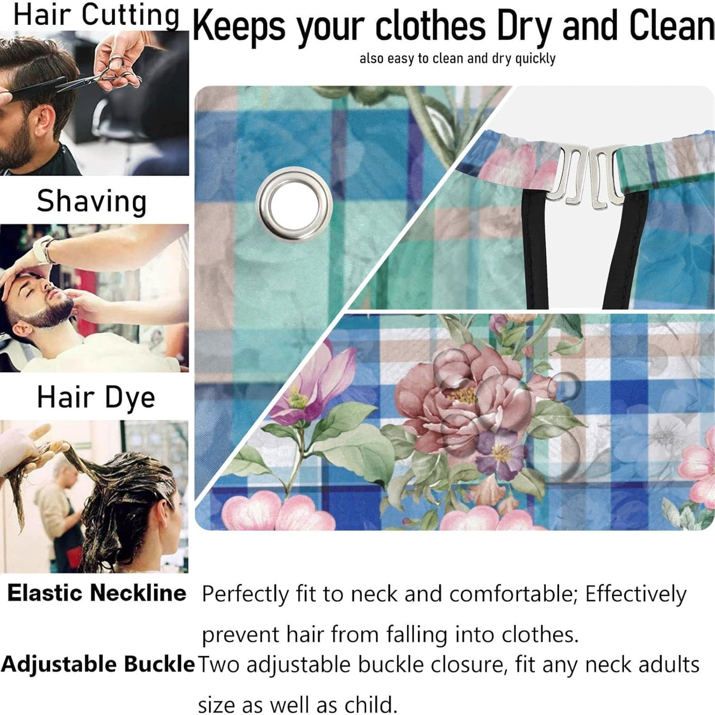 visesunny Barber Cape Flower Pattern Design Polyester Hair Cutting Salon Cape Apron Anti-Static Haircut Water-Resistant Shaving Cloth Beard Shaving Bib Hairdressing Cape