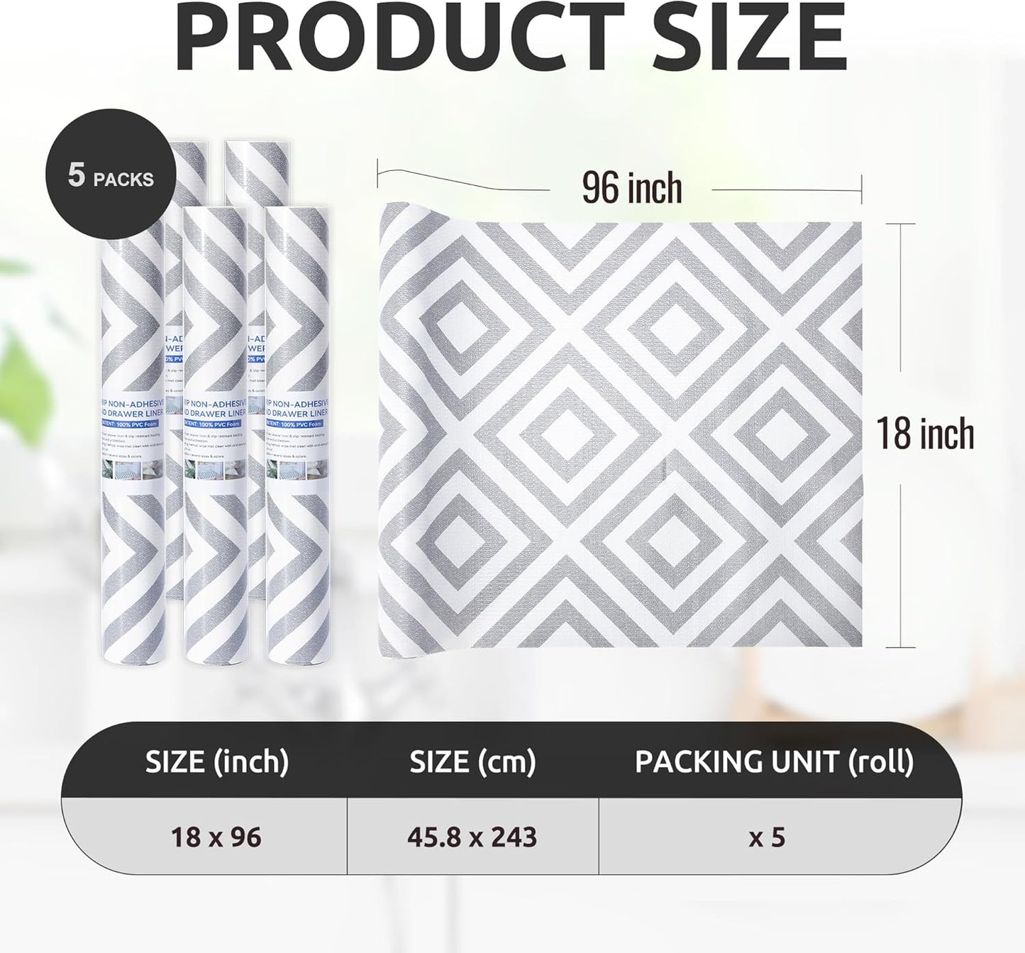 RAY STAR 12X120 Inch Shelf Liner for Kitchen Cabinets, Non-Adhesive Cabinet Liner Washable, PVC Drawer Liner for Dresser Non-Slip Bathroom (Modern Grey)(5 Roll)