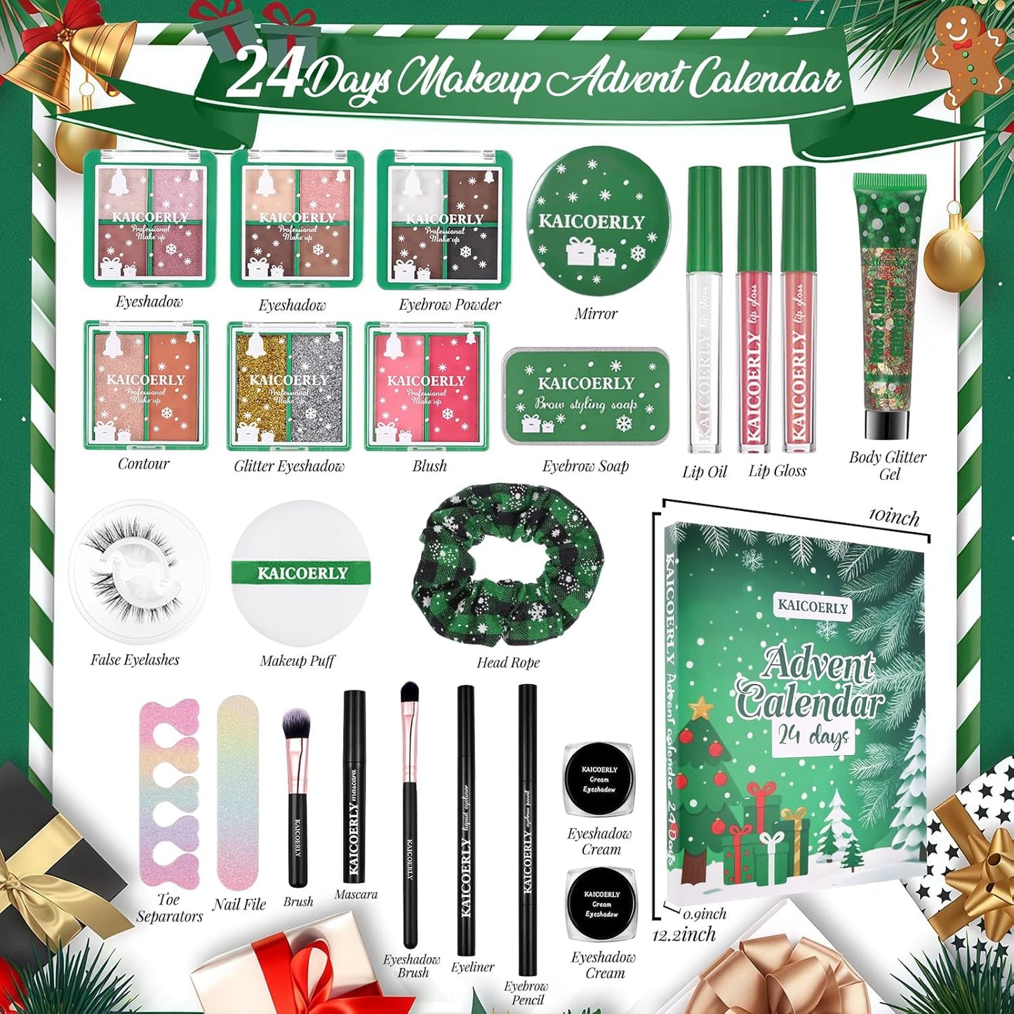 Makeup Advent Calendar 2025,24 Days Christmas Advent Calendar for Teen Girls,2025 Xmas Countdown Calendar Make Up Sets for Christmas Party Festival with Mascara Eyeshadow Lipstick Blush Eyebrow Soap