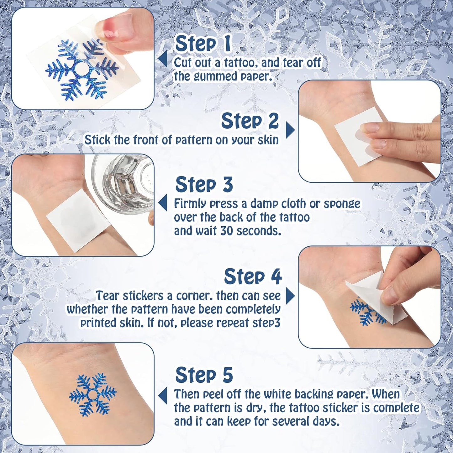 Nosiny 240 Pcs Temporary Tattoos - Winter Snowflake Glitter Tattoos Blue Silver Snowflake Sticker Tattoo Winter Apparel Accessories for Body Face Kids Women Party Favors
