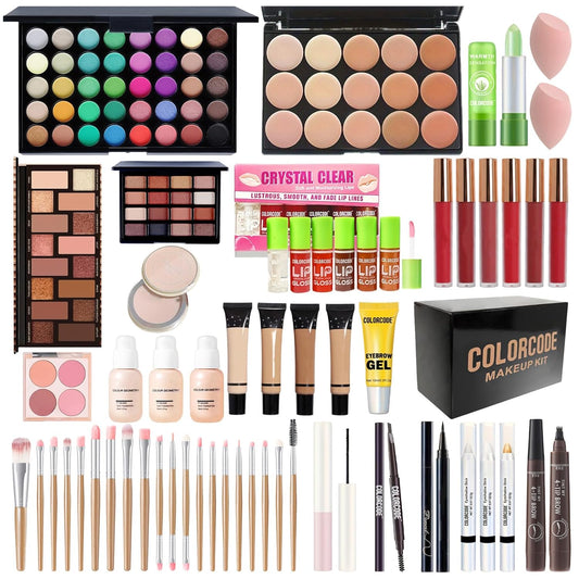 Makeup Set for Teens, All in One Makeup Kit for Women Full Kit with Eyeshadow Palettes Face Concealer Foundation Lip Stain Blush Eyebrow Pen Makeup Brushes, Beginner Friendly Make Up Sets (CK02)