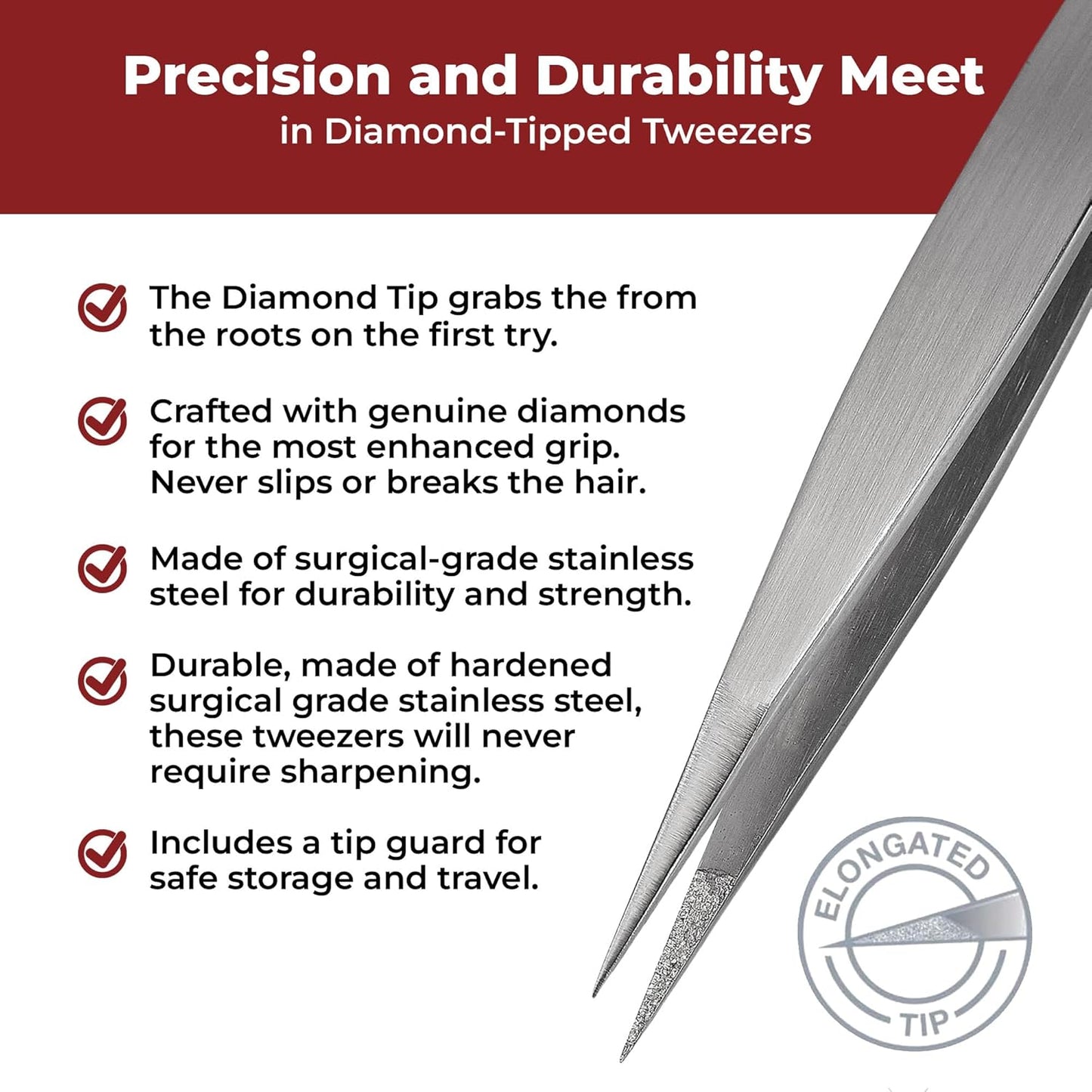World's Best Tweezers Splinter Out Needle Nose Tweezers - High Precision Fine Point Stainless Steel for Ingrown Hair, Ticks, Glass Removal - Diamond Tip Professional Tool for Face & Eyebrows