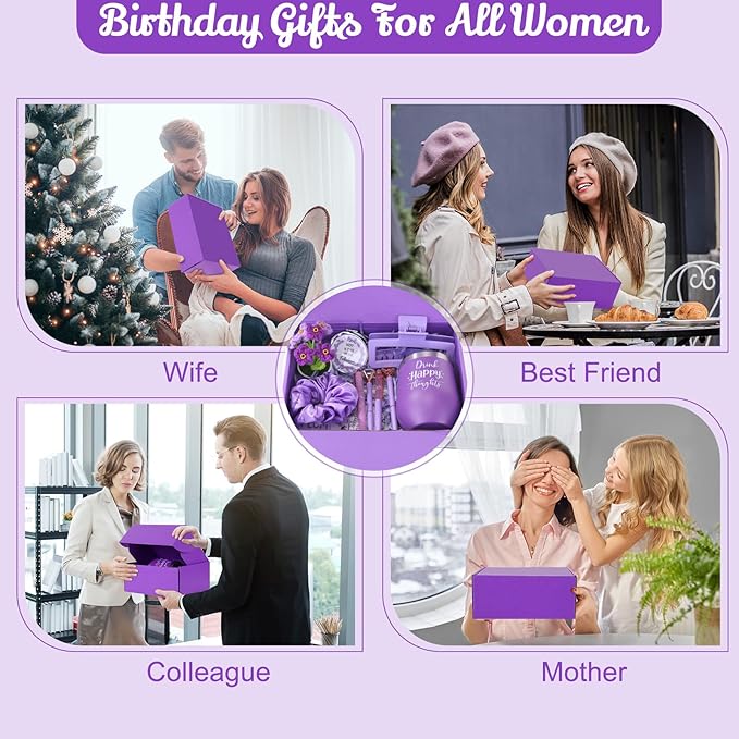 Abbylike Birthday Gifts for Women Purple Self Care Get Well Soon Gift Baskets and Sets for Mom Make up Care Package Box for Her Wife Friends Sister Girlfriend Christmas Valentines Mothers Day