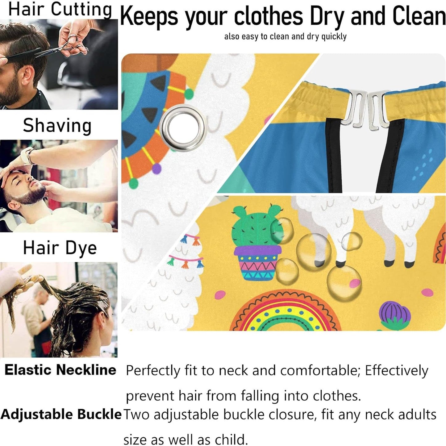 visesunny Barber Cape Funny Llama Cactus Polyester Hair Cutting Salon Cape Apron Anti-Static Haircut Water-Resistant Shaving Cloth Beard Shaving Bib Hairdressing Cape