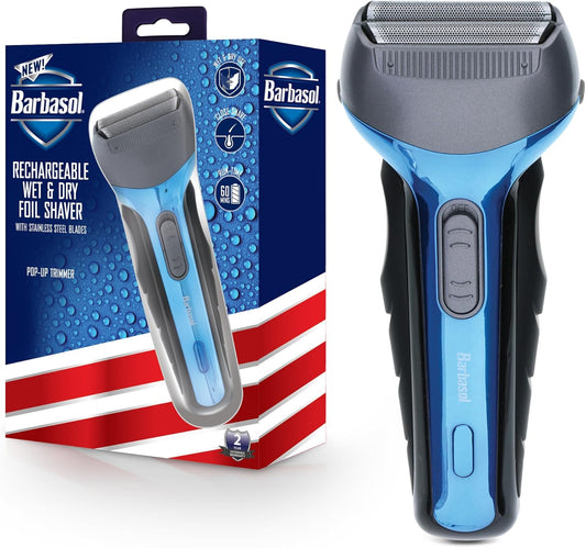 Barbasol Rechargeable Electric Wet and Dry Foil Shaver with Stainless Steel Blades and Pop Up Trimmer