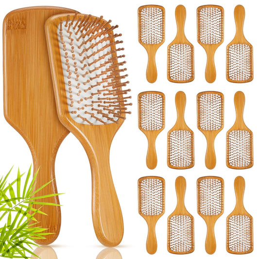 Tessco for you 12 Pcs Christmas Bamboo Hair Brushes Thanksgiving Bulk Wooden Paddle Brush Scalp Massage Bristle Anti Static Engraving DIY Gift for Women Wedding(9.65'' X 3.35'',White)