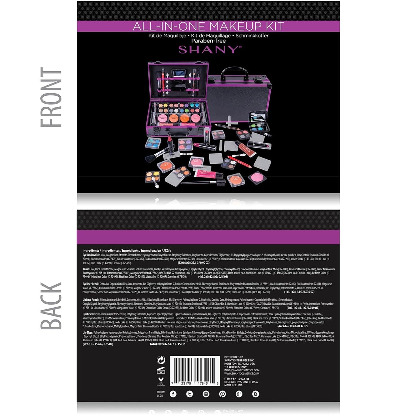 SHANY Carry All Make up Train Case with Pro Makeup Set, Beauty Brushes, Lipsticks, Eye Shadows, Blushes, Powders, and more - Reusable Cosmetics Storage Organizer - Premium Gift Packaging - Purple