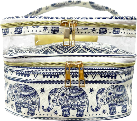 FITINI Makeup Bags Double Layer Travel Storage Cosmetic Cases Make up Organizer Toiletry Bags Water-resistant for Women Makeup Brush Bag,Elephant