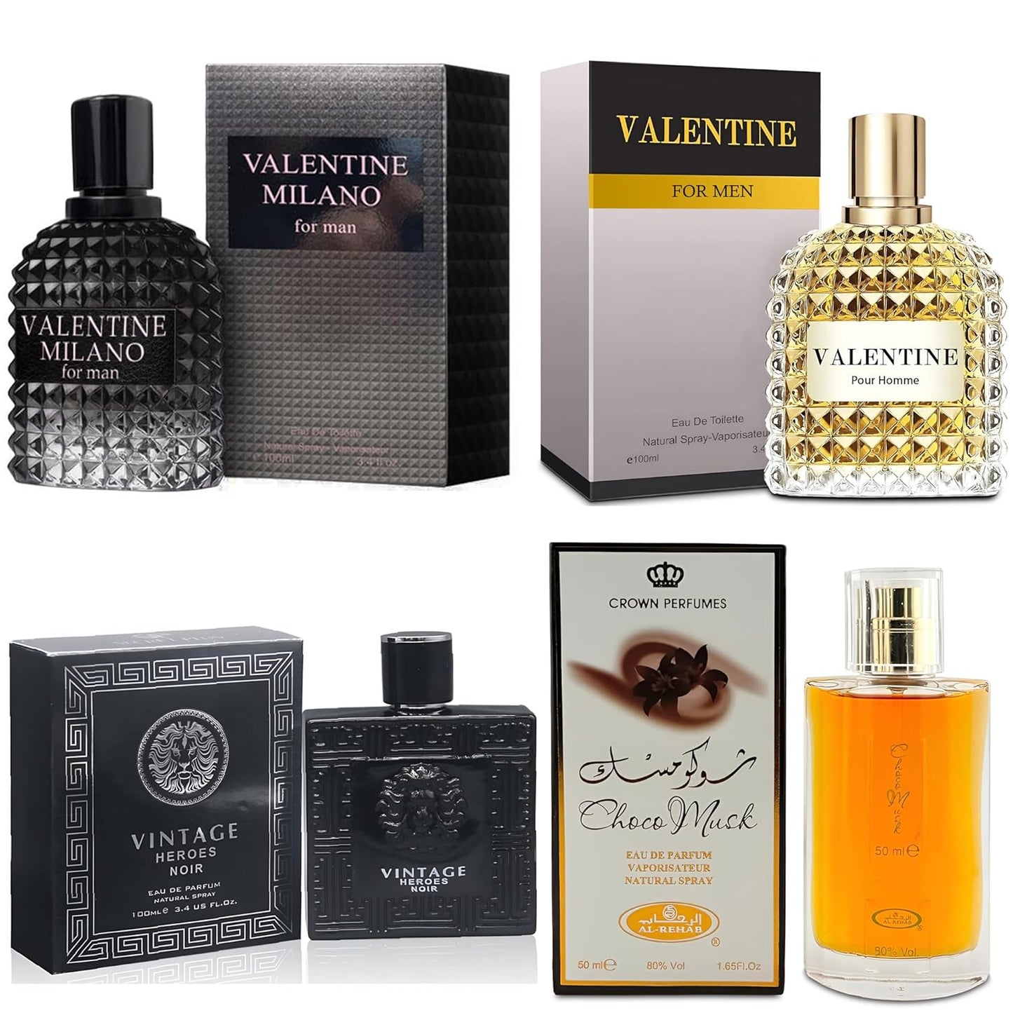 Men's Cologne Gift Set Include Valentine Milano,Valentine,Choco Musk & Vintage Heroes Noir - 3.4 Fl Oz Each | Vanilla Bourbon, Leather & Amber Floral Fragrance | Luxury Eau de Toilette
