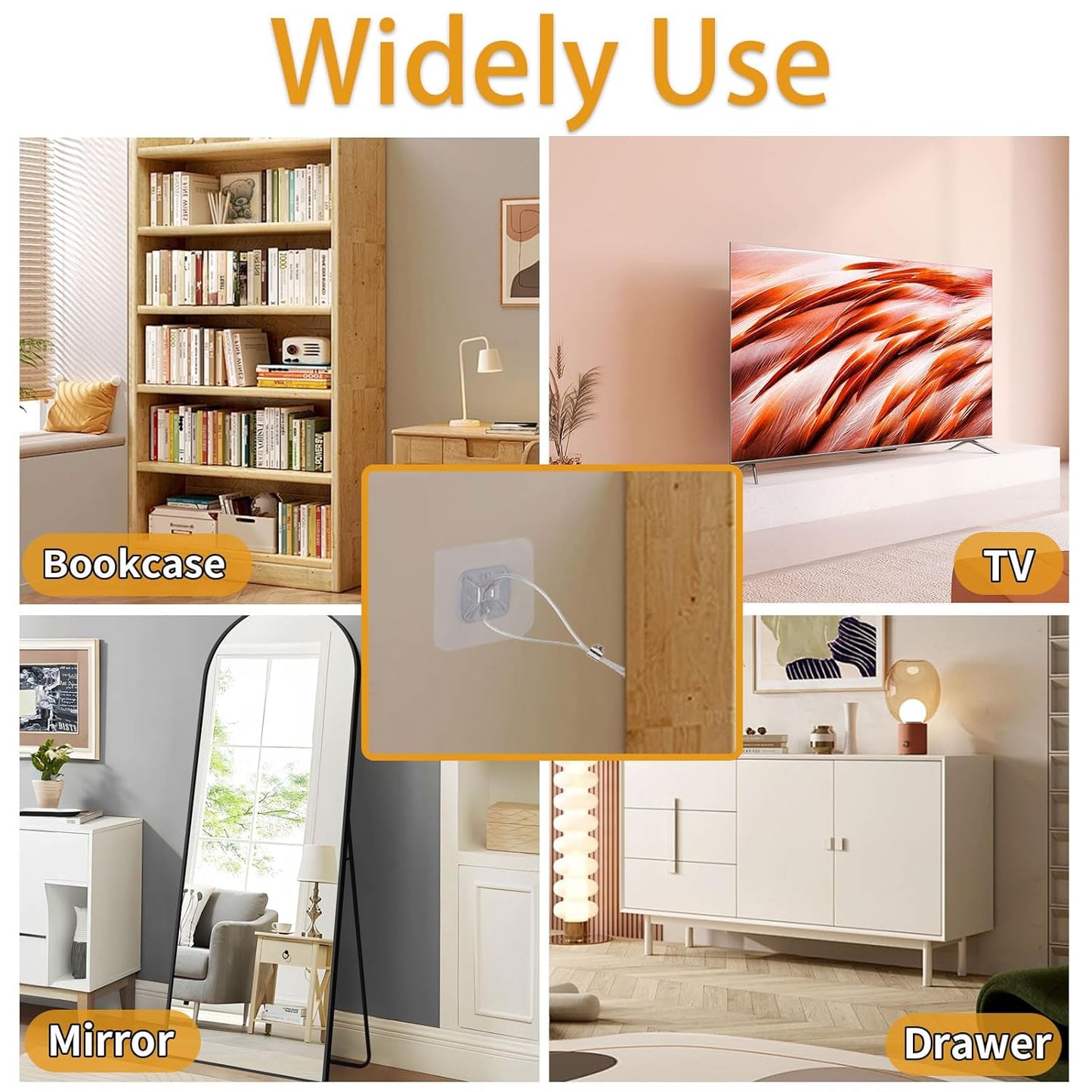 10 Packs Adjustable TV Safety Stainless Straps, No-Drill Adhesive Anti-Tip Furniture Anchors for Baby Proofing, for Fixing Flat-Screen TV, Dressers, Bookcases, Cabinets