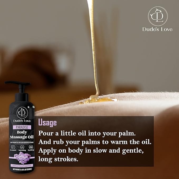 Organic - Lavender Floral Edible Full Body Massage Oil - Relaxing, Calming | No Stain & Non-Sticky |with Fractionated Coconut Oil, Orange Blossom & Lavender Oil - 8.45 Fl Oz