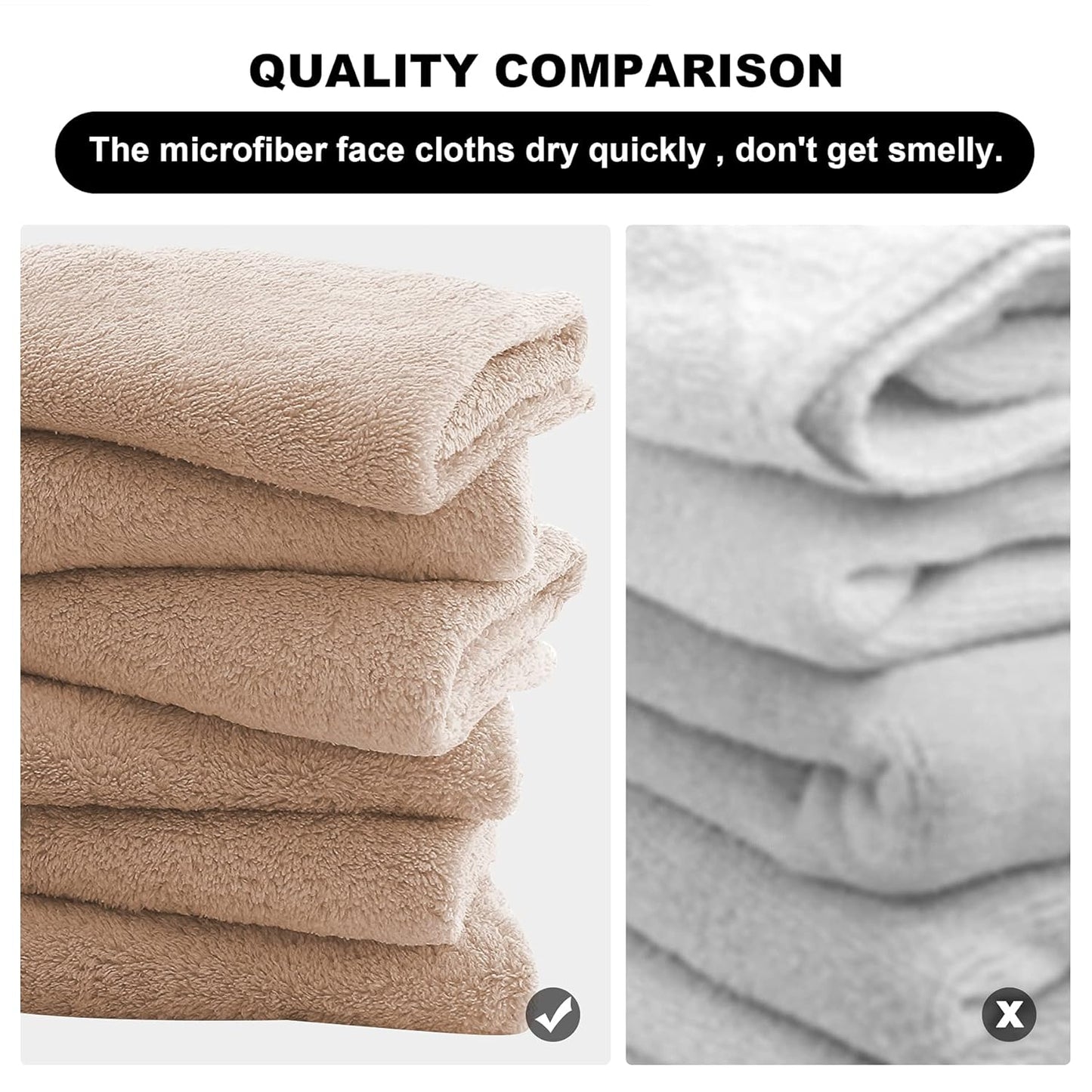 MOONQUEEN Microfiber Facial Cloths Fast Drying Washcloth 12 Pack - Premium Soft Makeup Remover Cloths - Brown