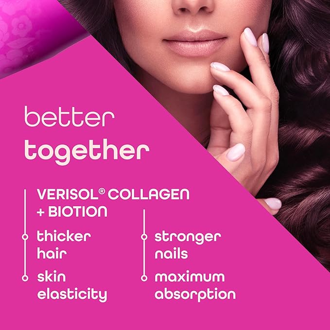 Liquid Collagen Peptides and Biotin, 2500mg Verisol Bioactive Collagen Peptides, 5000mcg Biotin, Hair, Skin, Nail Supplement for Women and Men, Mixed Berry, 60 Servings, 20.3 fl oz