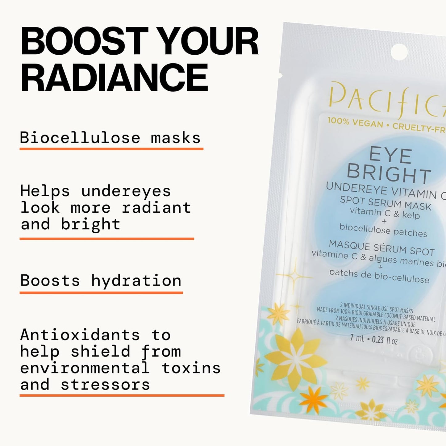 Pacifica Undereye Spot Serum Mask – Bright Eye Vitamin C Mask for Dark Circles & Hydration, Brightening Under Eye Treatment, Vegan & Cruelty-Free, 1 Pack