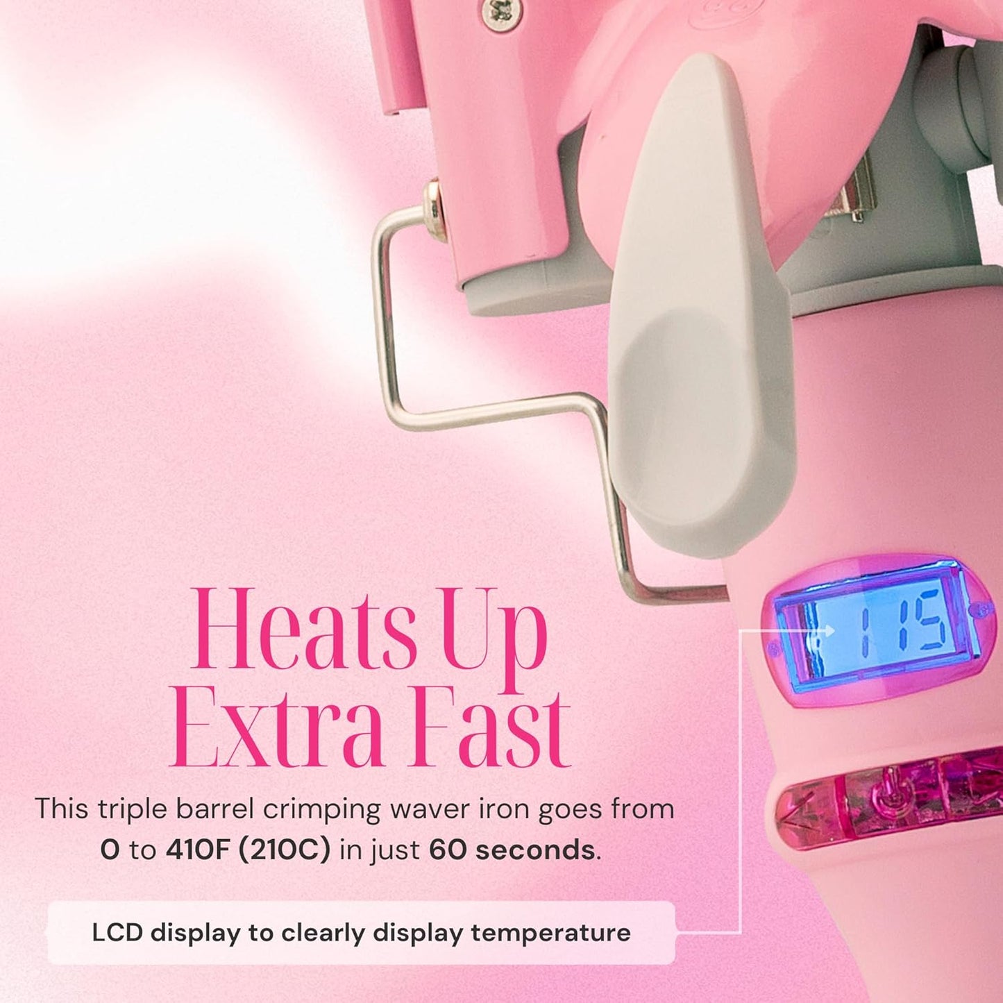 Alure Three Barrel Curling Iron Wand Hair Waver with LCD Temperature Display - 1 Inch Ceramic Tourmaline Triple Barrels, Dual Voltage Crimp (White/Pink)