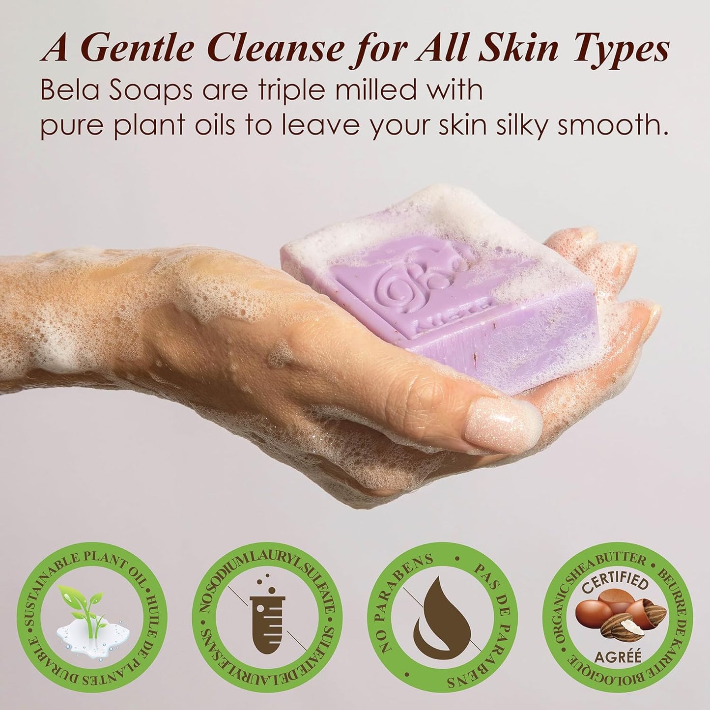 BELA Triple Milled Soap Variety Pack 3.3 OZ Pack of 6, Long Lasting French Triple Milled Bar Soap with Organic Shea Butter, Hand, Face and Body Wash Bar Made in Australia