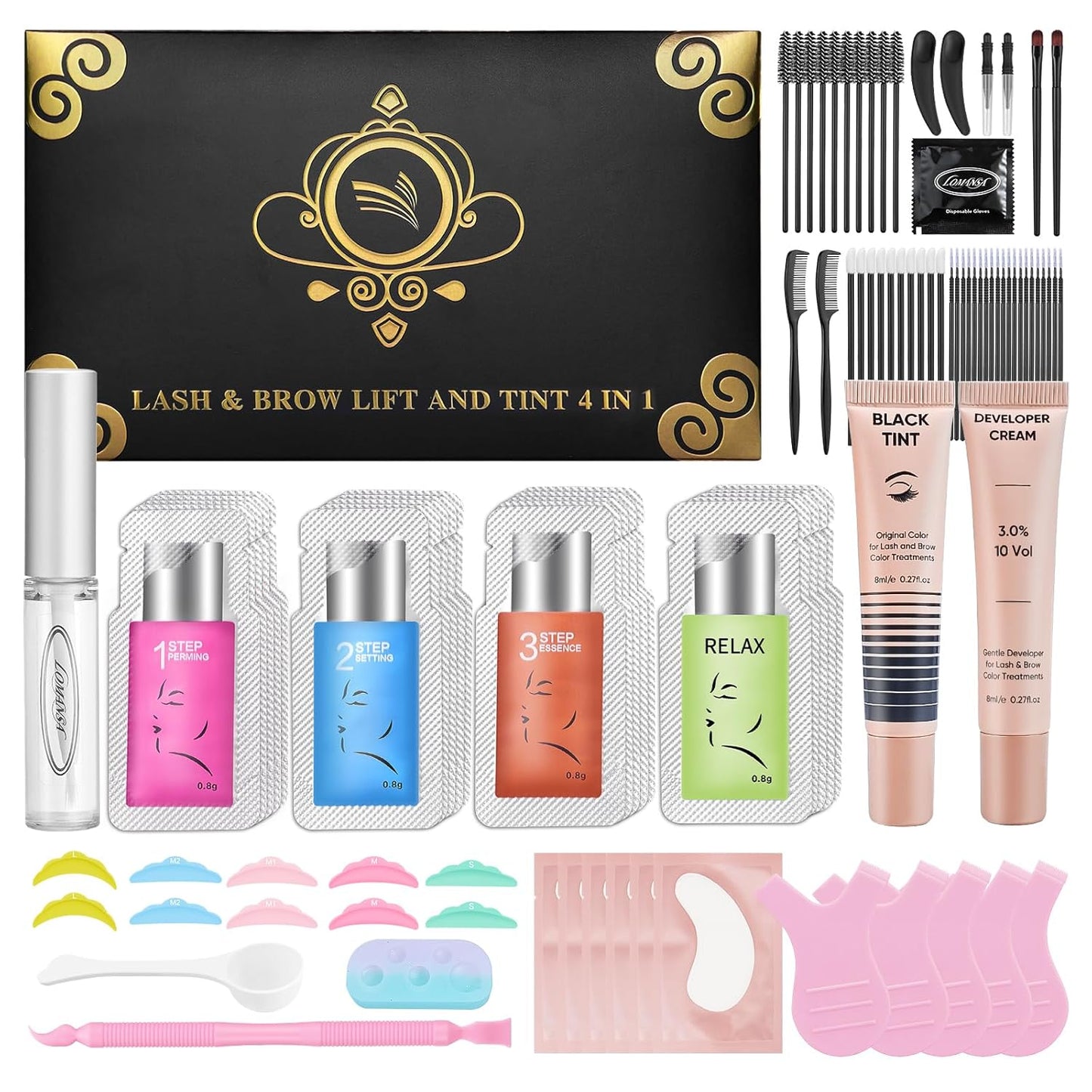 Lash Lift and Color Kit, Eyelash Perm with Lash Curls & Vibrant Black Color, Salon-Quality Results for Women Beginner Salon Use - with Lash Lift Glue