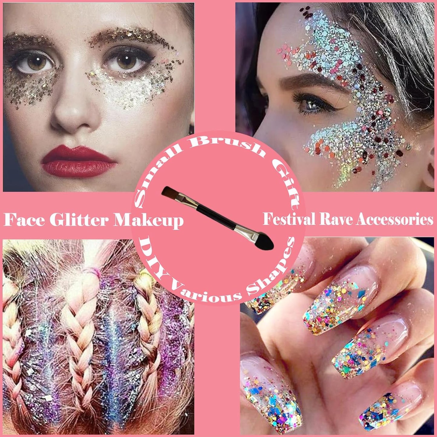 Body Glitter Face Glitter Gel: Singer Concerts Disco Festival Rave Accessories Face Glitter Makeup 150ml Chunky Sequins Mermaid Face Body Hair Glitter Gel (Orange&White&Black)
