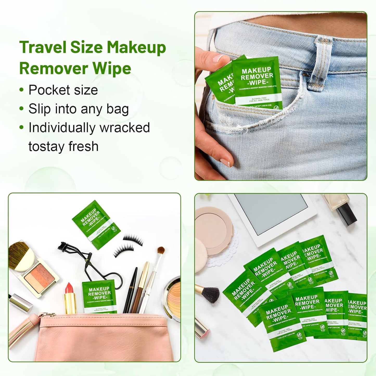 100 Count Makeup Remover Wipes Bulk Individually Wrapped, Travel Towelette Makeup Remover Individual Gentle Cleansing for Face Mascara Lipstick Remove Makeup