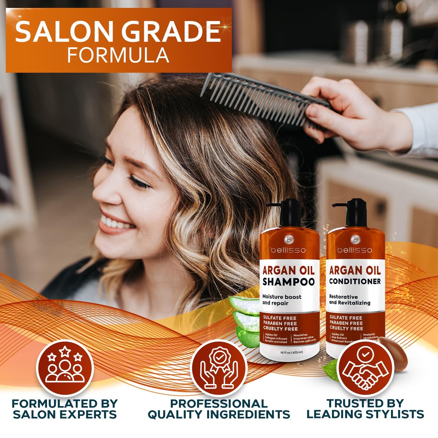 Moroccan Argan Oil Shampoo and Conditioner Set - Sulfate Free with No Parabens - Botanicals for Women and Men - Professional Moisturizing, Anti Frizz, Hydrating Solution for Dry, Wavy and Curly Hair