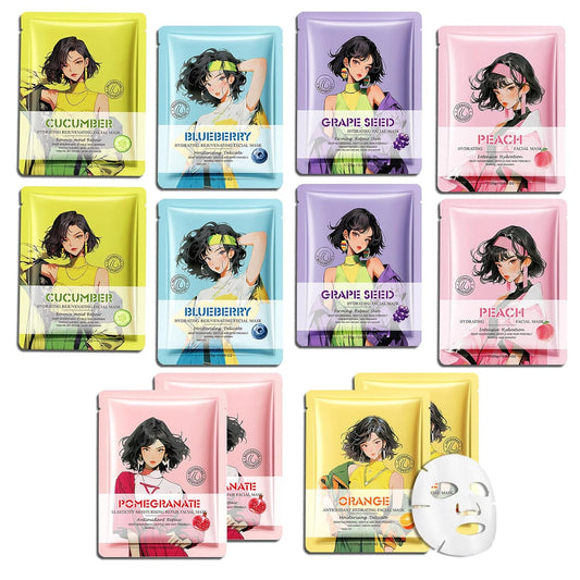 12PCS Hydrating Facial Sheet Mask,Moisturizing Face Masks Skincare Gift Set,Long Lasting Face Mask Skin Care & Facial Mask Kit for All Skin Types 19