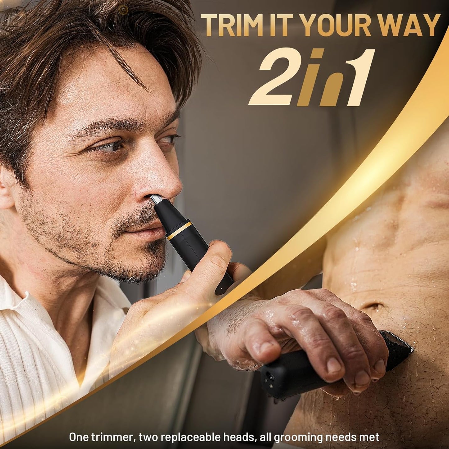 Electric Razor for Men, IPX7 Waterproof Versatile Shaver for Temple, Groin, Nose, Ear Hairs, Beard, Body Hair Trimmer, Painless Grooming Kit with 2 Replaceable Heads, Birthday Gifts for Men