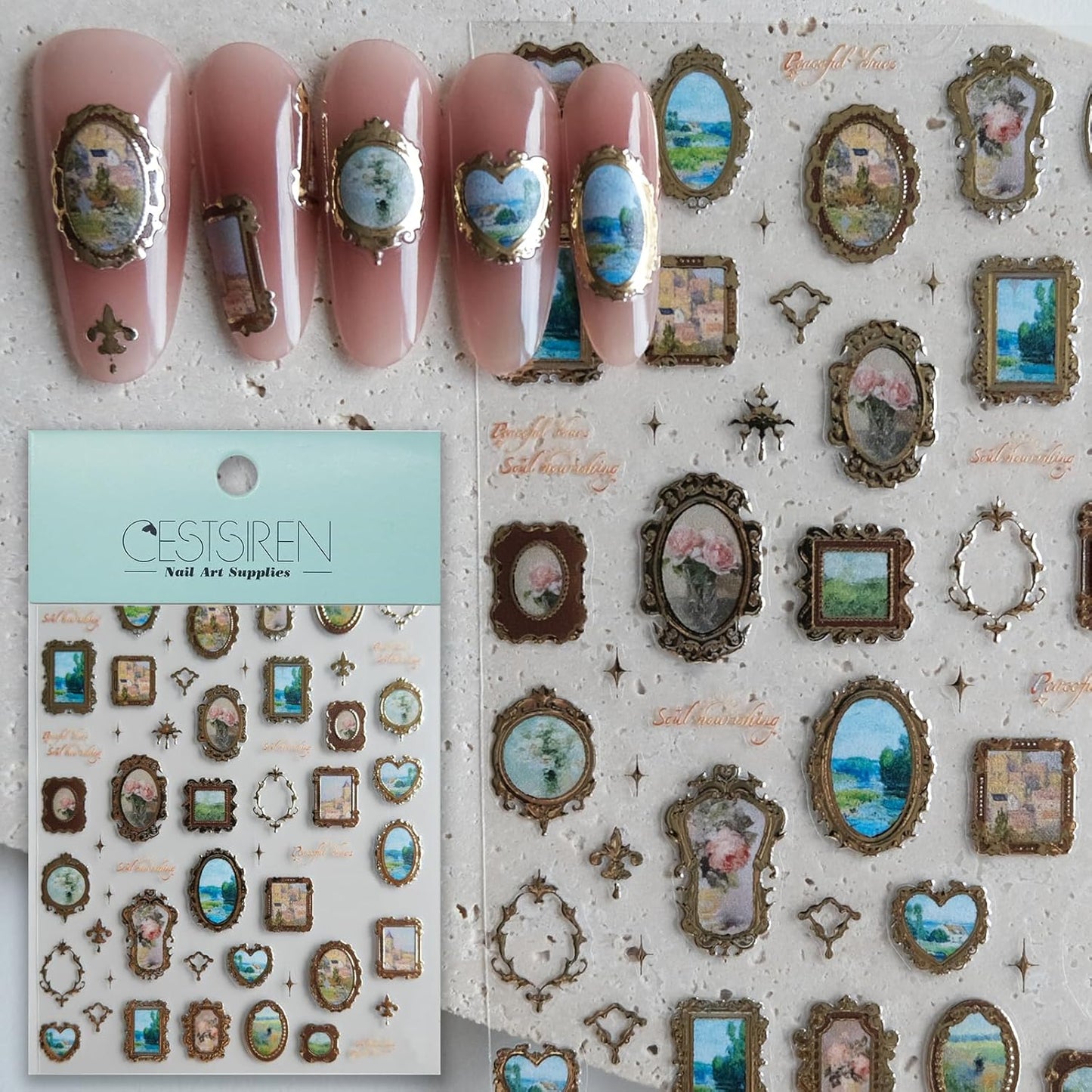 Golden Frame Nail Art Stickers, Self-Adhesive Vintage Nail Decals Women's Nail Accessories