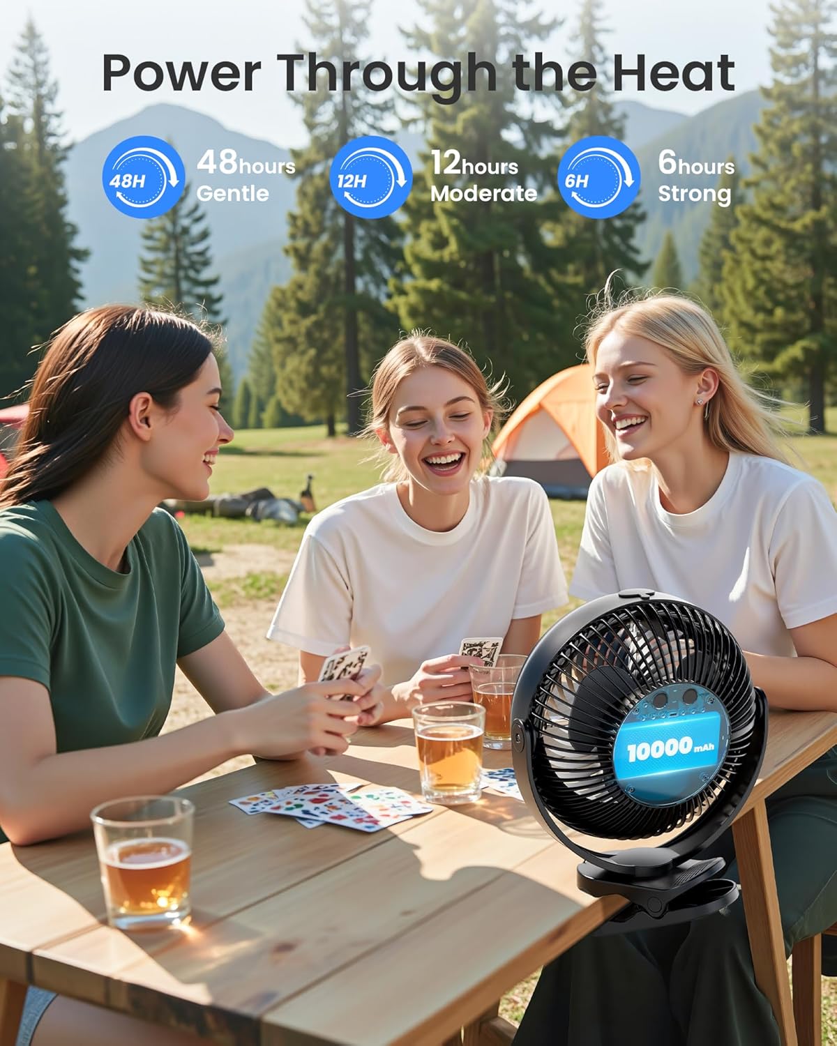 Koonie 10000mAh Battery Operated Misting Fan with Clip, Portable 8'' Mist Fan for Desk with Max. 48 Hours Runtime, 3Speeds, 2 Spray Modes, 200ML Tank for Golf Cart Home Office Travel Camping Stroller