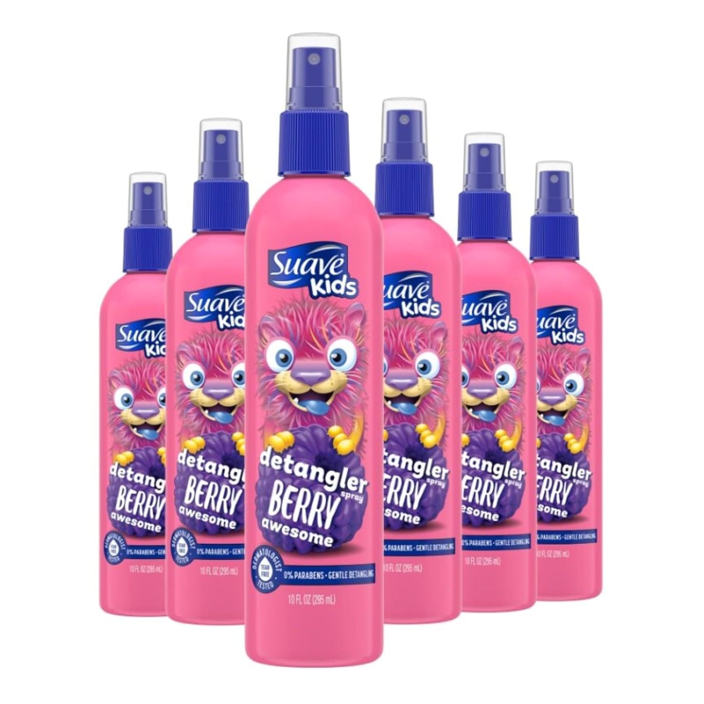 Suave Kids Detangler Spray For Tear-Free Styling, Berry Awesome Dermatologist-Tested Hair Detangler Formula 10 oz, Pack of 6
