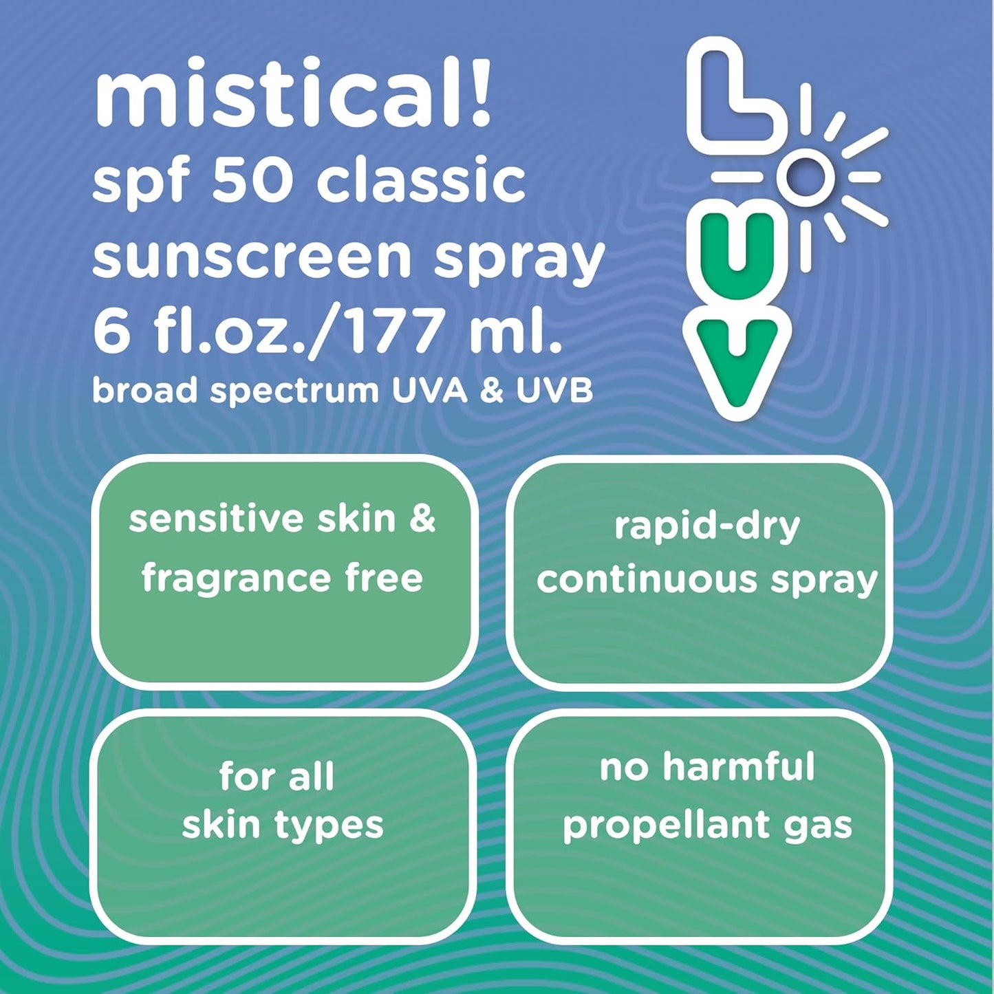 L-UV mistical! SPF 50 Sunscreen Spray - Broad-Spectrum UVA & UVB Protection, Water-Resistant, Lightweight Formula, Sensitive Skin Safe, 6 fl oz