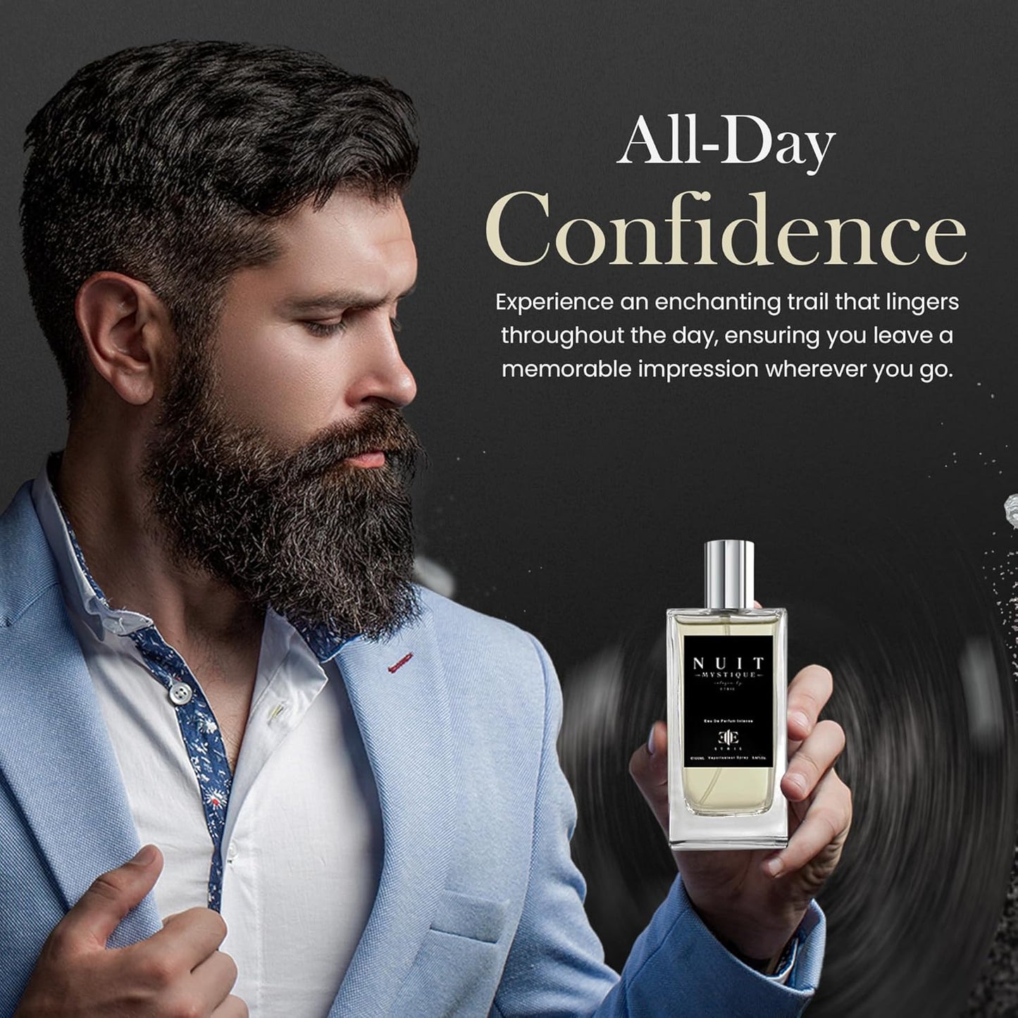 Nuit Mystique Men's Cologne Eau De Parfum 3.4 Fl Oz - Captivating Midnight Mystery & Sophisticated Scent - Long-Lasting Fragrance for Men - Ideal Gift for Him