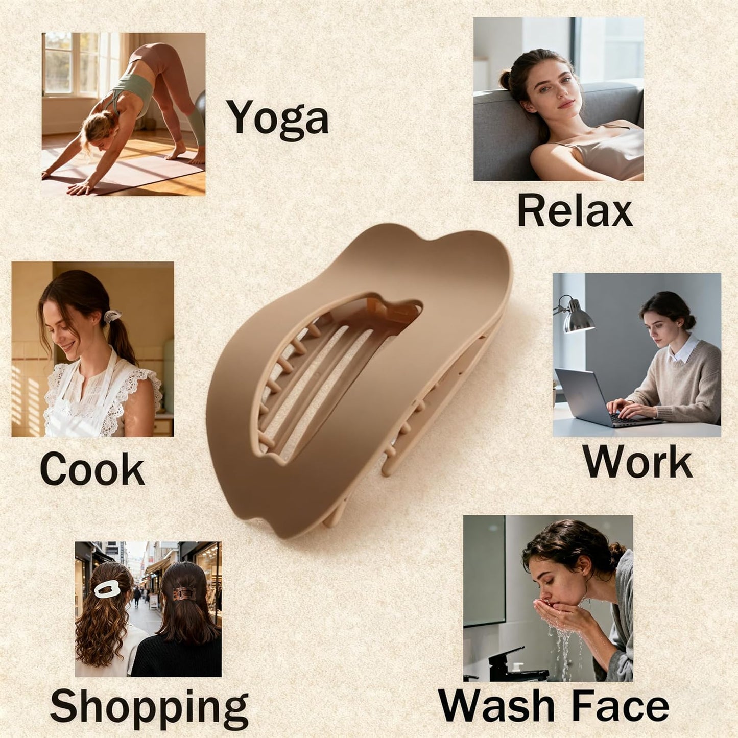 Large Matte Flat Hair Claw Clips for Women, 6 Pcs Non-slip Jaw Clamps, Stylish Matte Hair Accessories for Medium & Thin Hair, Strong Hold Claw Clips for Daily Wear, Shower, Travel