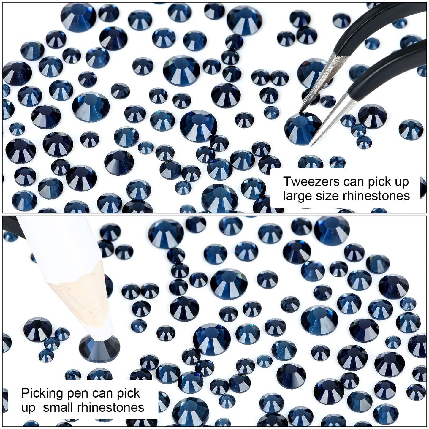 4240Pcs Montana Flatback Rhinestones 6 Sizes Crystal Diamonds for Nail Art Crafts Clothes Shoes with Tweezers and Picking Pen