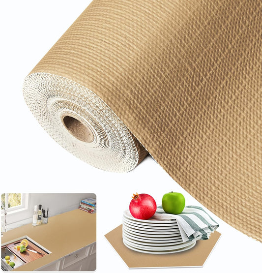 Beautysaid Shelf and Drawer Liner for Kitchen Cabinet, Non Adhesive Non Slip Shelf Paper Waterproof Washable Thickened for Dresser Pantry Shelve Bathroom Protector Liner(Beige,23.6 in x 10 FT)