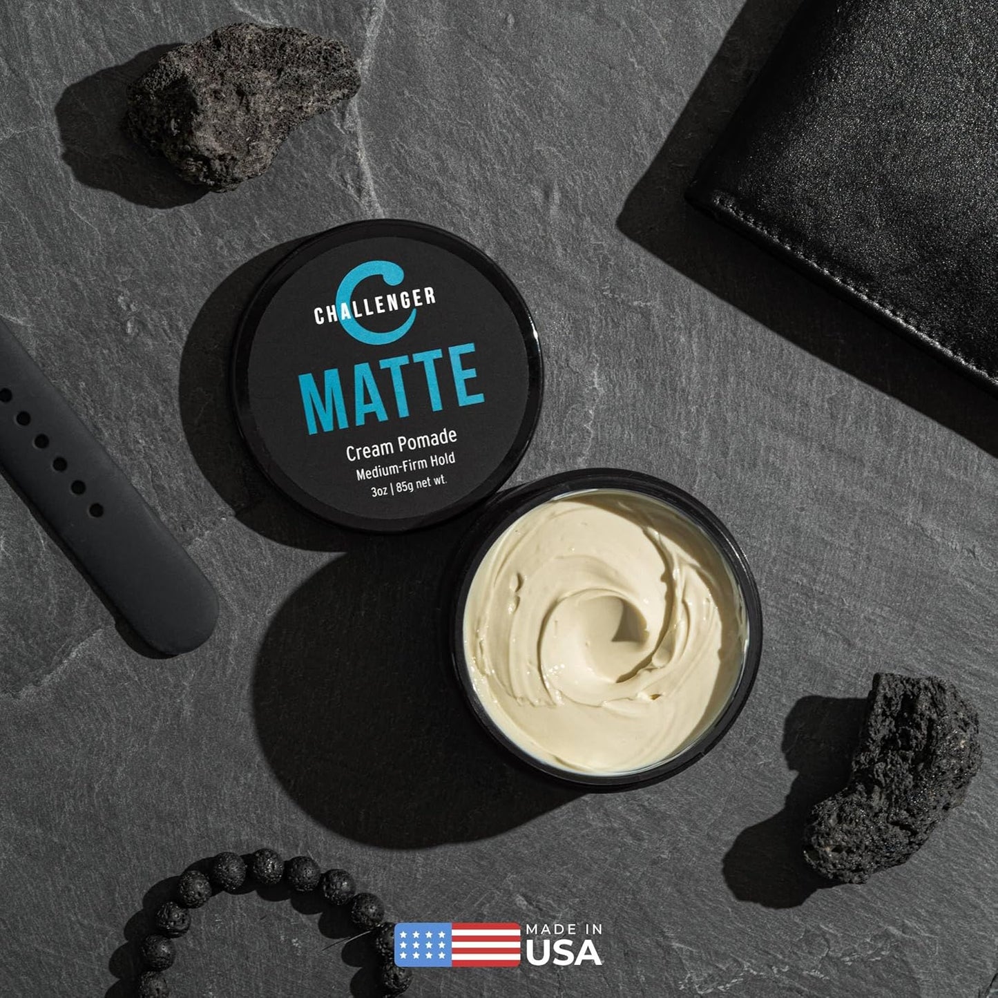 Challenger Men’s Matte Cream Pomade | Natural Shine Free Finish Product | Clean & Subtle Scent | Medium Firm Hold & Travel Friendly | 3oz