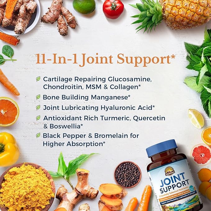 VITALITOWN Glucosamine Chondroitin, MSM, Turmeric, Collagen, 11-in-1 Formula, 90 Caps