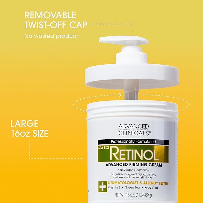 Advanced Clinicals Retinol Body Lotion & Face Moisturizer | Visible Anti Aging Skin Care Retinol Body Cream For Women & Men Targets Look Of Fine Lines, Wrinkles, & Crepe Looking Dry Skin, 16 Ounce