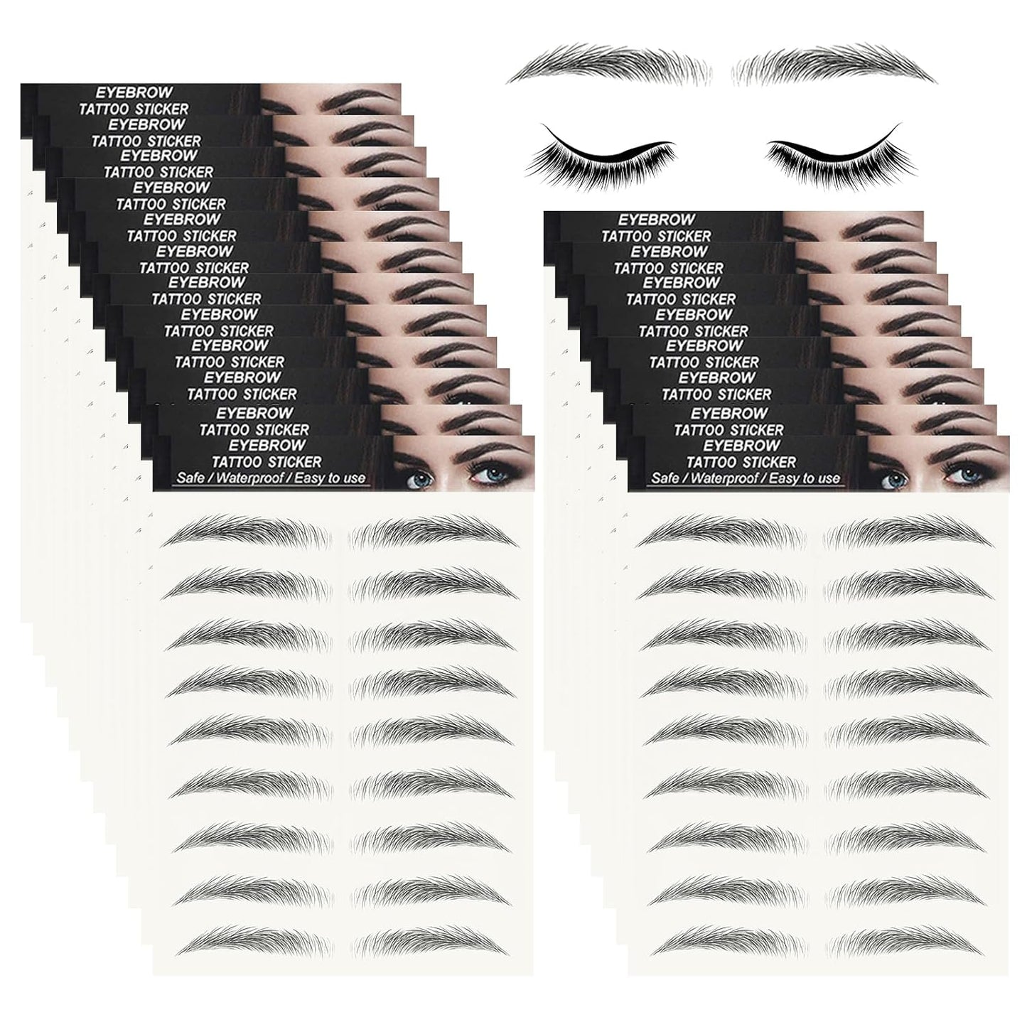 20 Sheets 180 Pairs Eyebrow Tattoo Stickers 4D Stickers Eyebrow Transfers Stickers Peel off Eyebrow Grooming Shaping Makeup Sticker for Women Girls Black