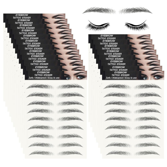 20 Sheets 180 Pairs Eyebrow Tattoo Stickers 4D Stickers Eyebrow Transfers Stickers Peel off Eyebrow Grooming Shaping Makeup Sticker for Women Girls Black