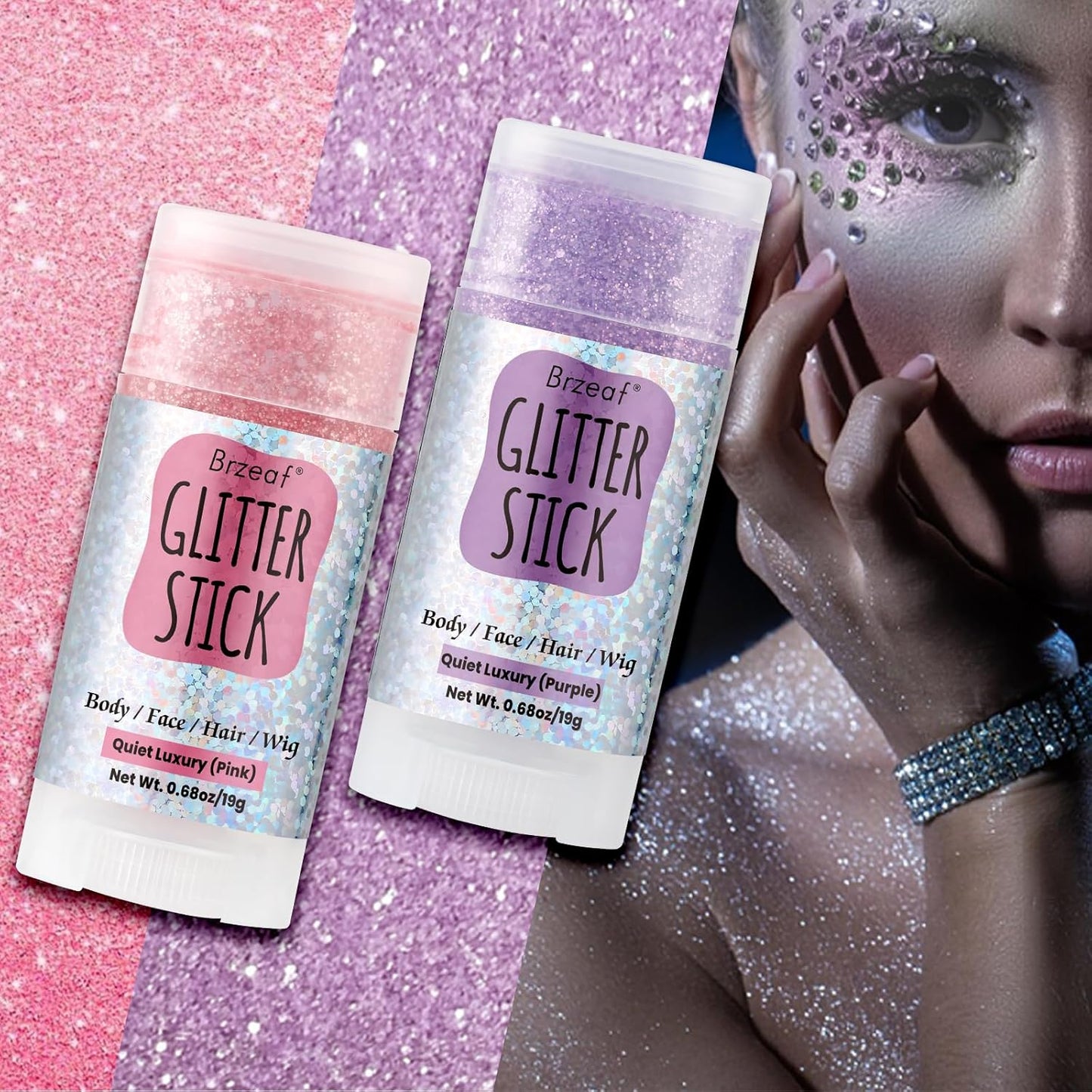 Brzeaf Waterproof Purple Glitter Stick, Shimmery&Long Lasting, Halloween Chunky Glitter for Face/Body/Hair/Eyes, Singer Concert Music Rave Festival, Glitter Stick Makeup for Women Men