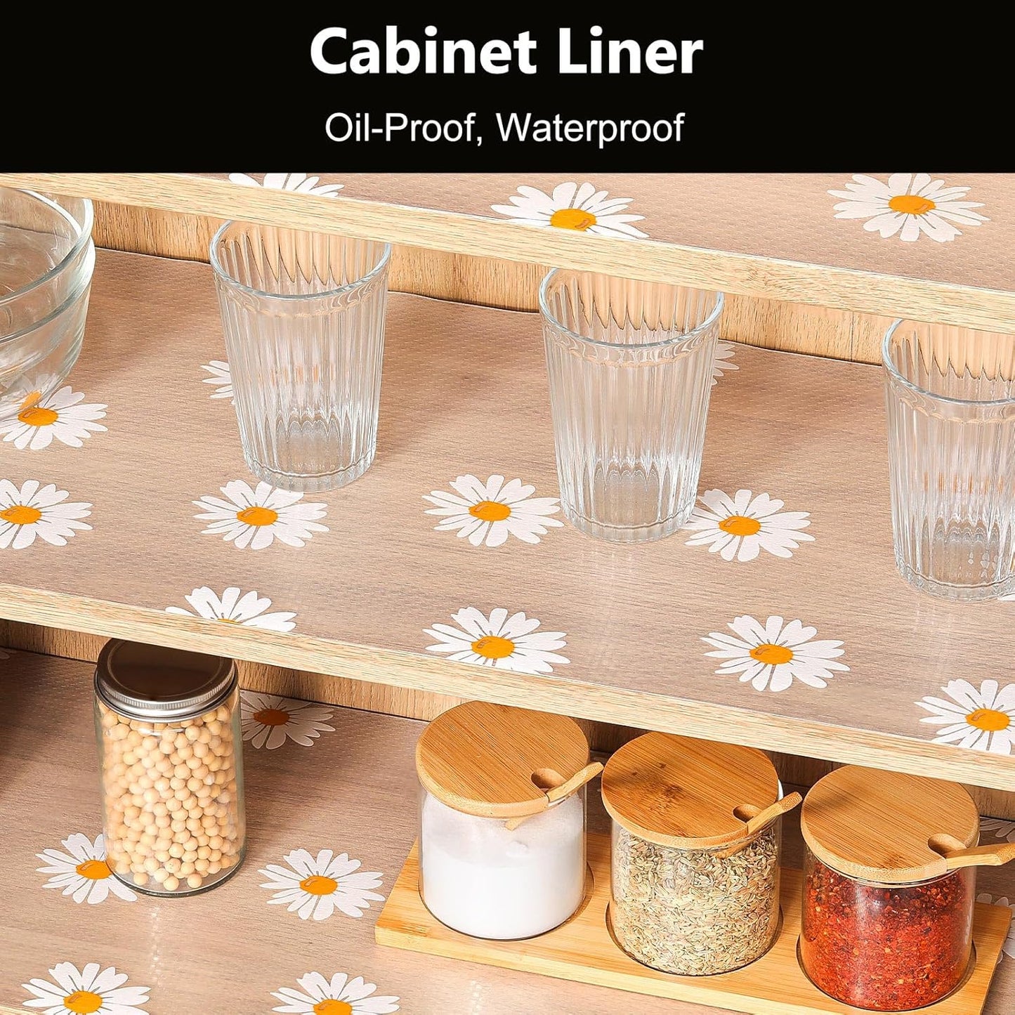 INNOLITES Shelf Liners for Kitchen Cabinets – Non-Adhesive Drawer Liner Waterproof & Oil-Proof – Durable Easy to Clean – Daisy Floral 17.7" x 197"