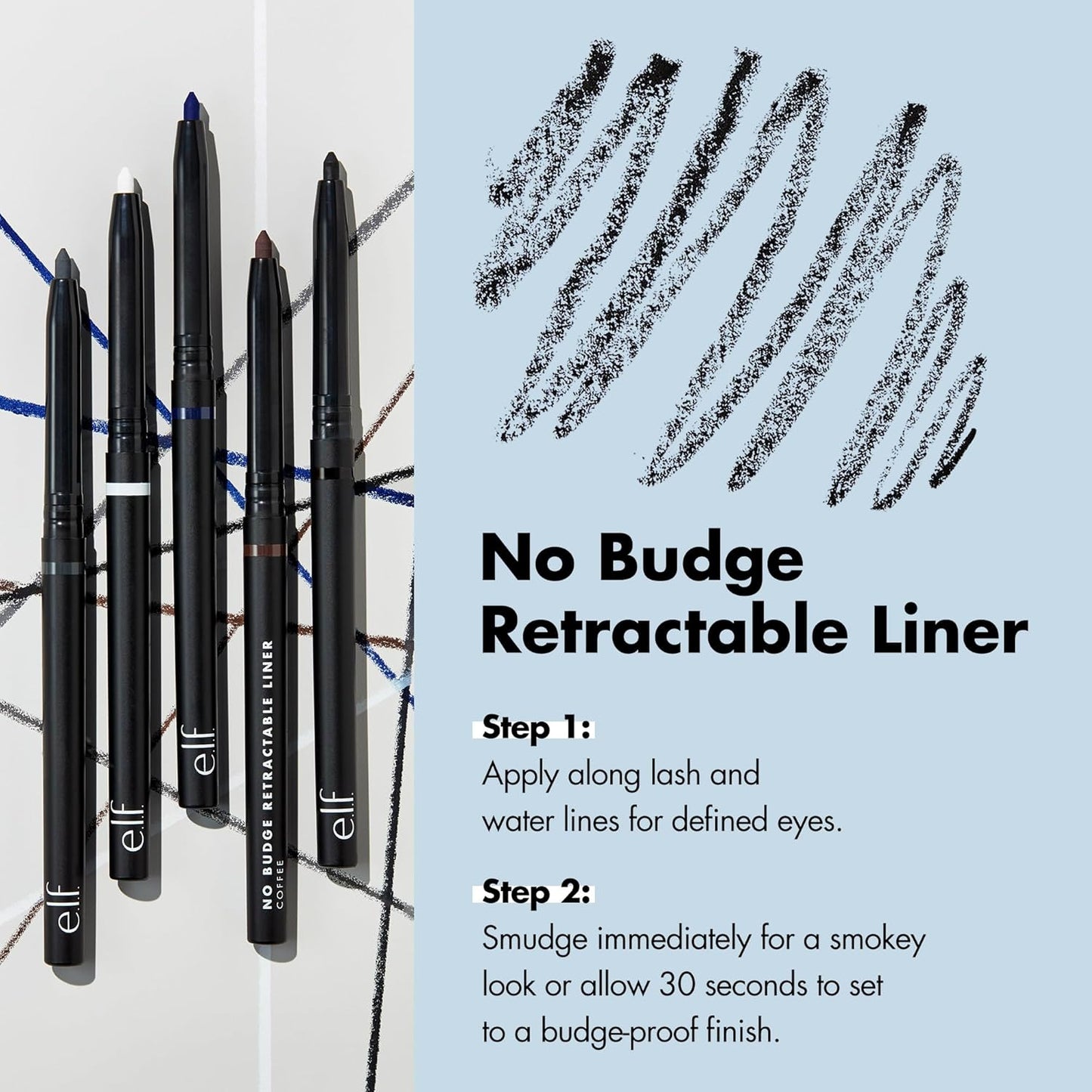 e.l.f. No Budge Retractable Eyeliner, Creamy, Ultra-Pigmented & Waterproof, Creates Bold & Defined Lines, Vegan & Cruelty-Free, Coffee