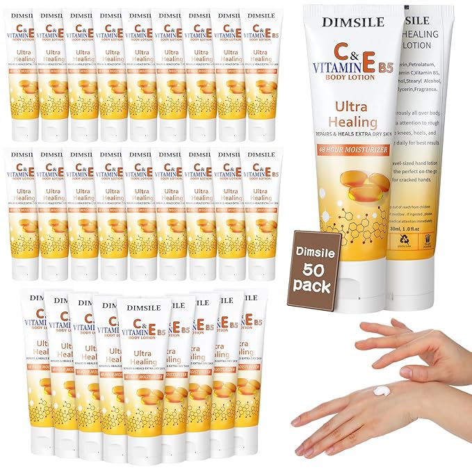 50 Pack Travel Size Body Lotion 1 Oz Dry Skin Moisturizer with Flip Cap for Extra Dry Skin, for Inns and Hotels, Airlines, Offices, Gyms and More(Natural Style)