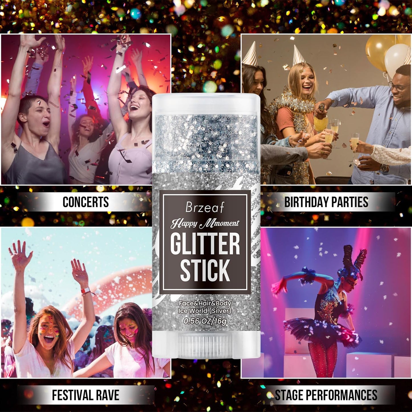 Brzeaf Halloween Body Glitter Stick, Waterproof & Long Lasting, Hair Eyeshadow Face Body Glitter, Singer Concert Music Rave Festival, Glitter Stick Makeup & Face Glitter Gel